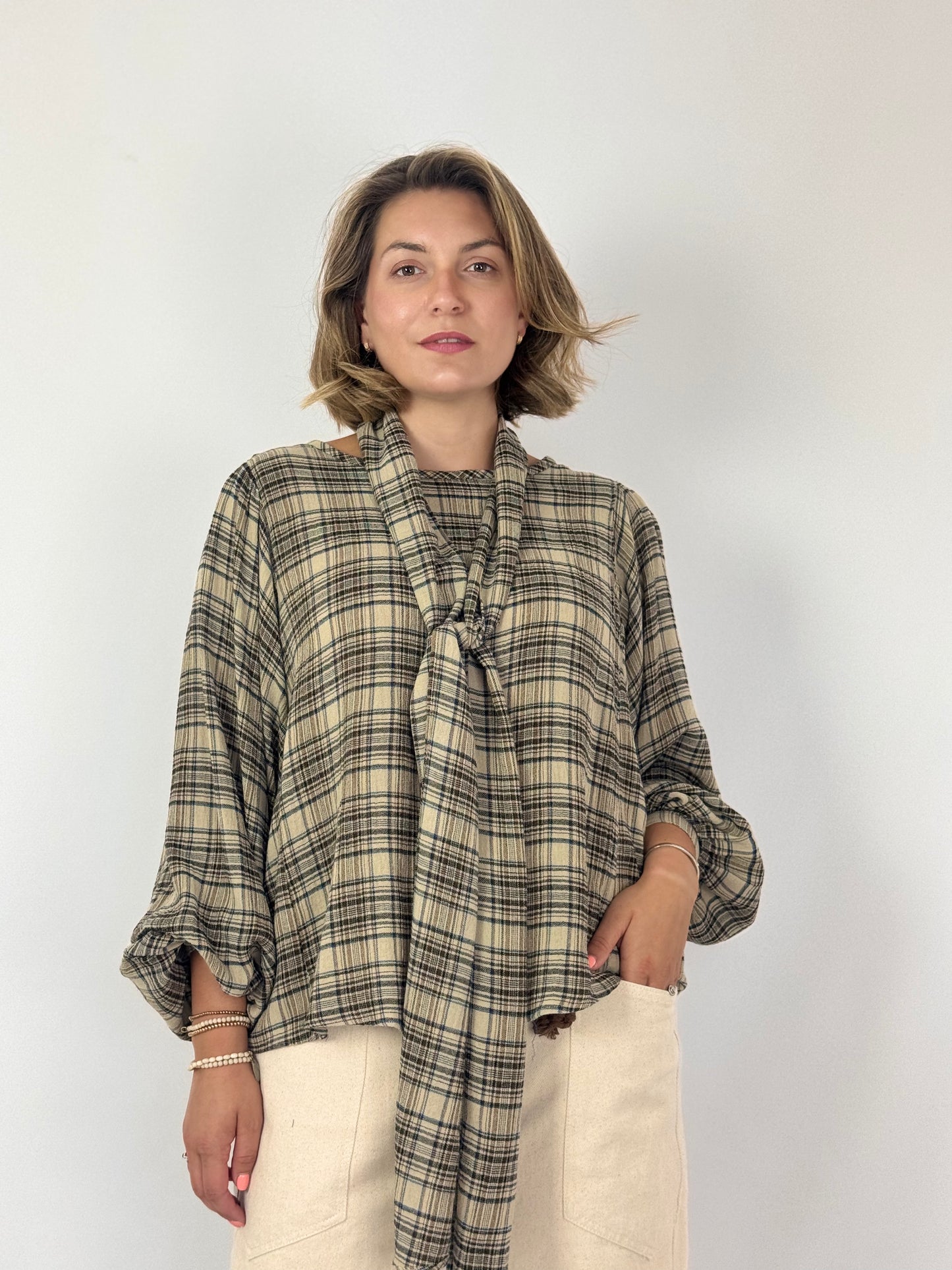 Diega Tylea Blouse Ecru/Camel/Black