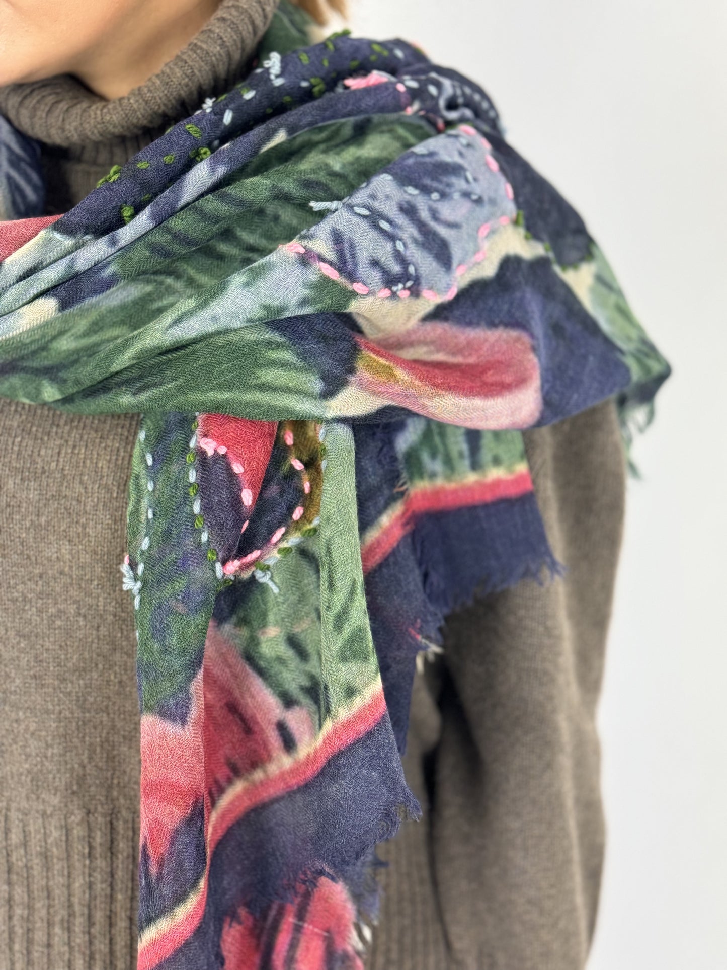 Jo Edwards Midnight Flora Embroidered Scarf