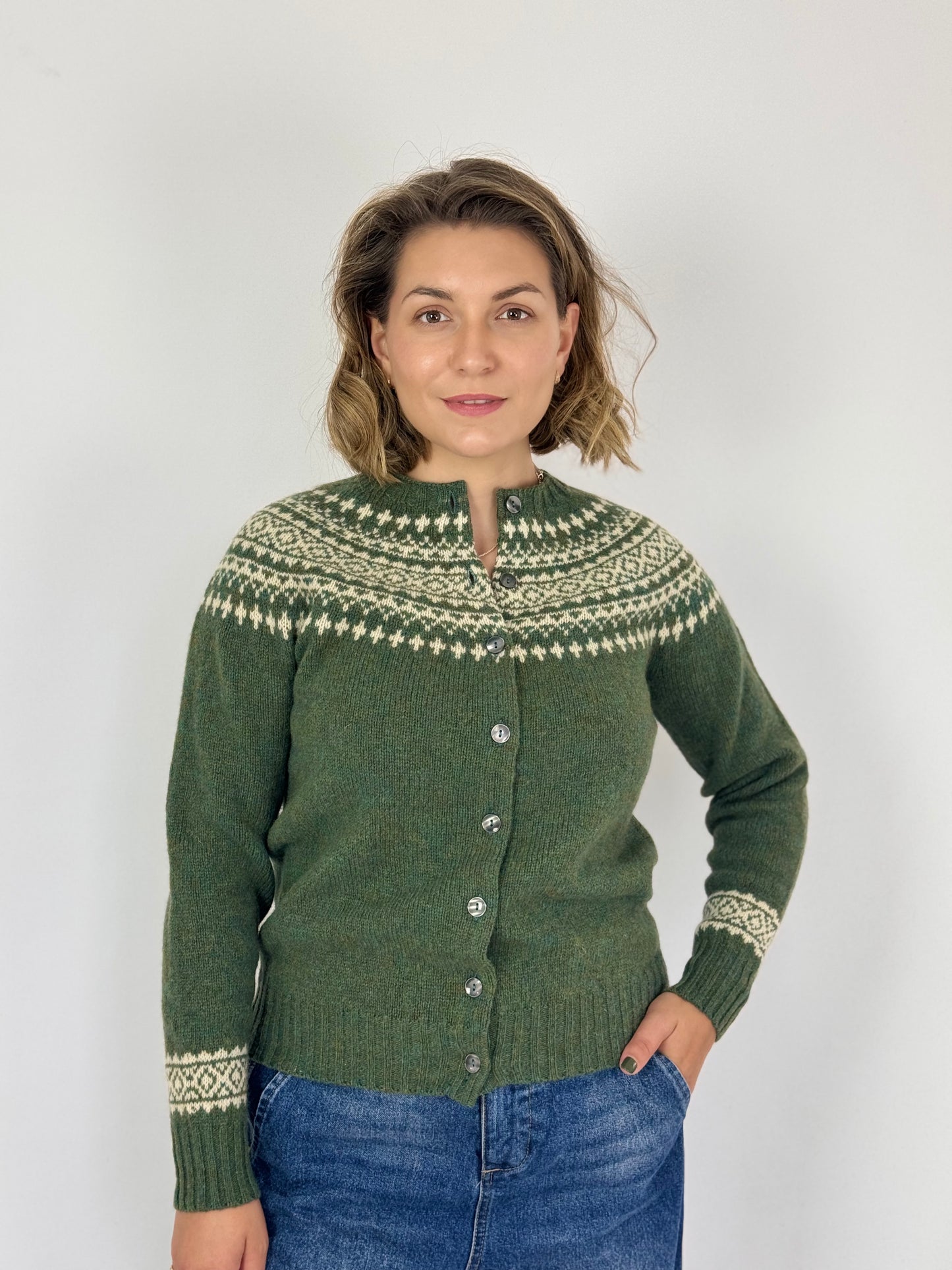 Cordelia James Hannah Cardigan Nettle/Vanilla