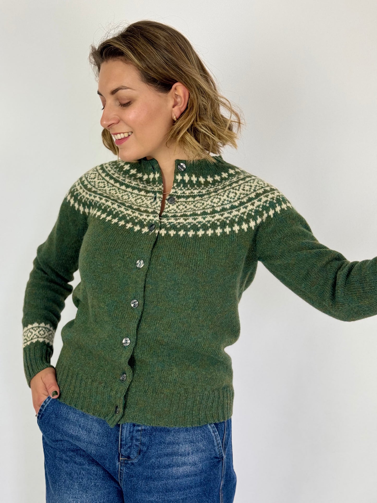 Cordelia James Hannah Cardigan Nettle/Vanilla