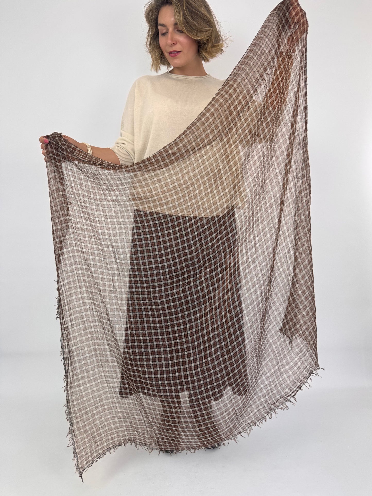 Pas de Calais 0601 Check Scarf Brown