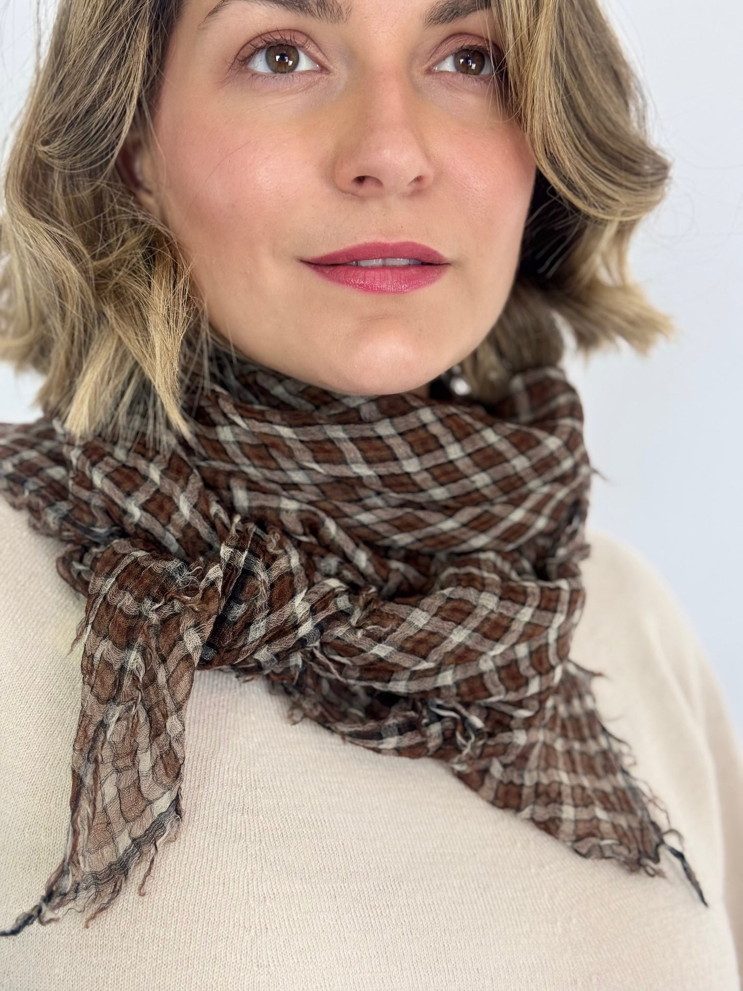 Pas de Calais 0601 Check Scarf Brown