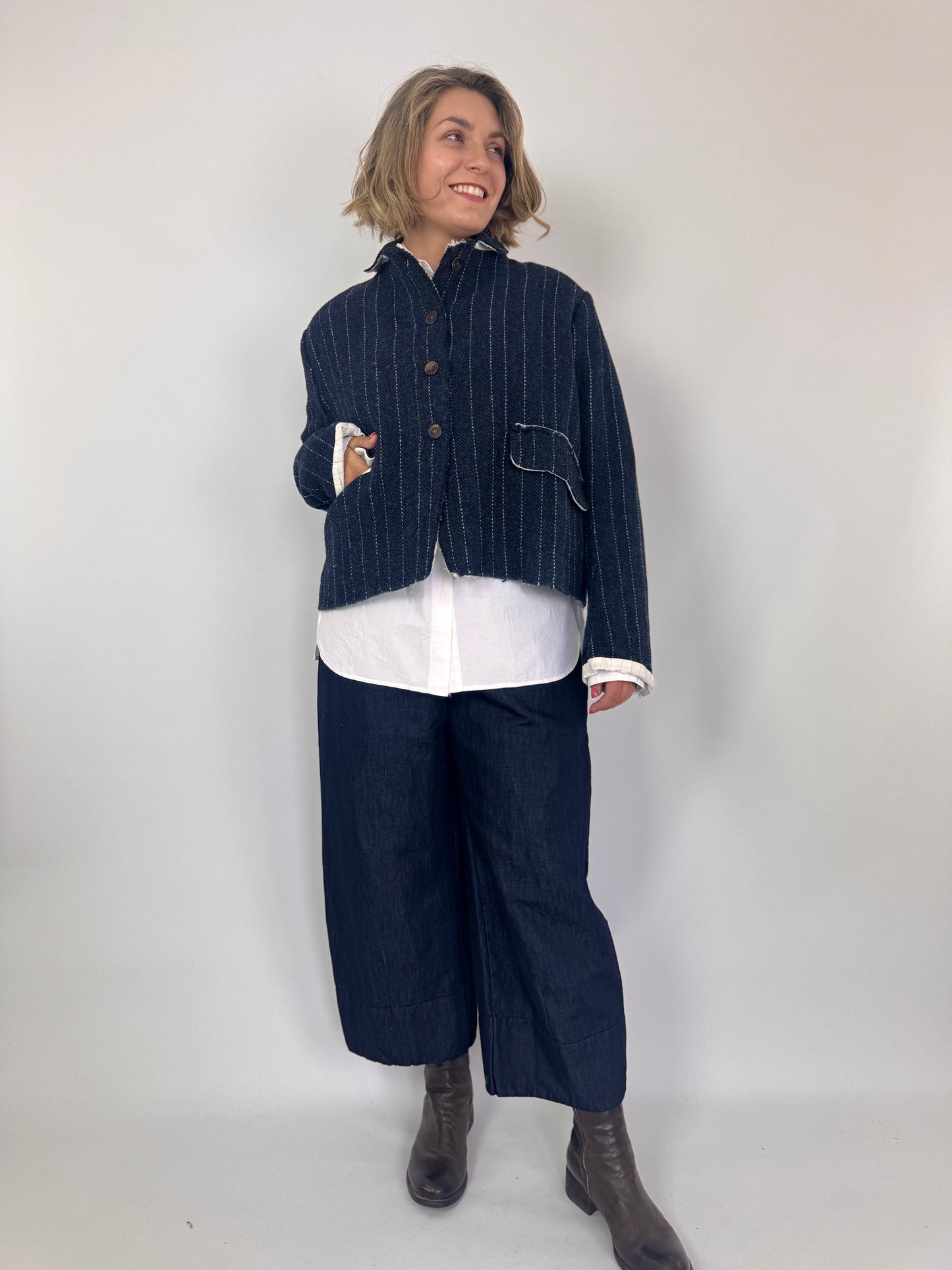 Hannoh Wessel Vada Jacket Navy Pinstripe