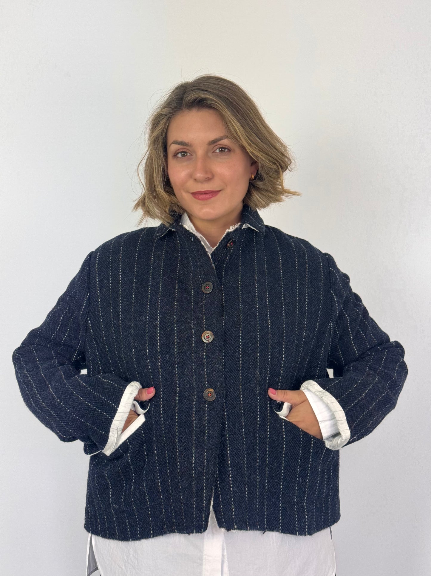 Hannoh Wessel Vada Jacket Navy Pinstripe