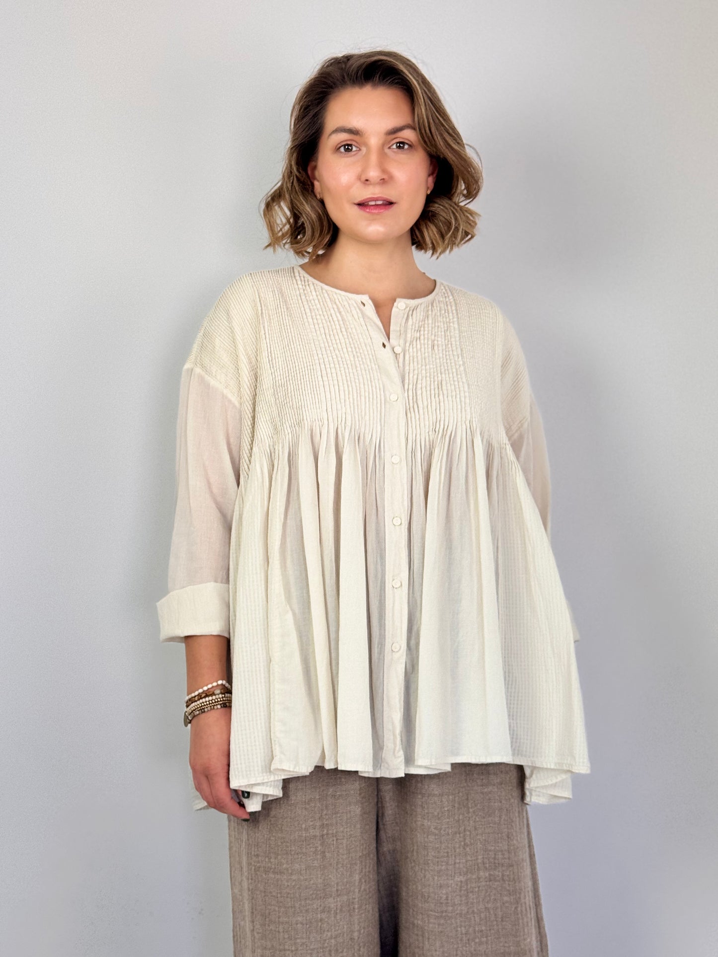 Maison de Soil 513D Pin-tuck Blouse Beige