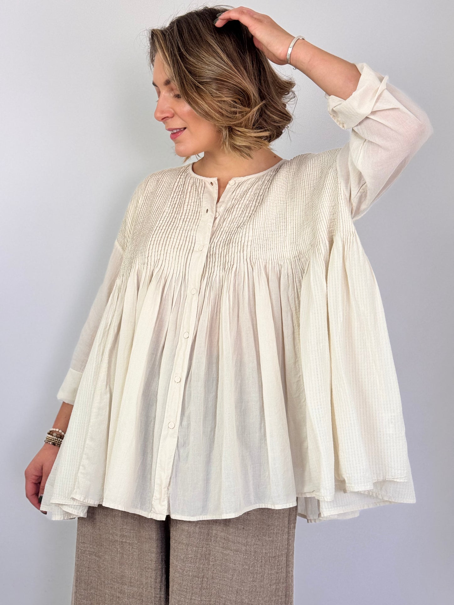 Maison de Soil 513D Pin-tuck Blouse Beige
