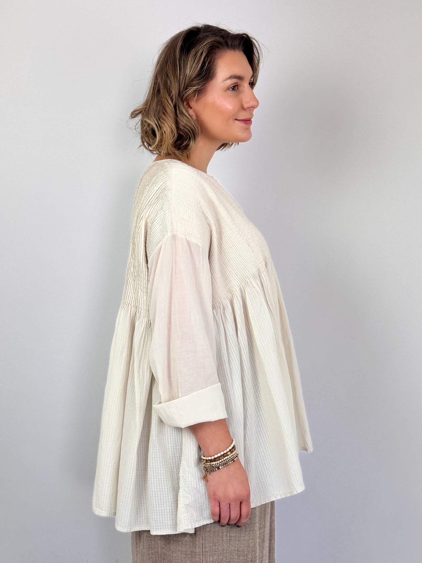 Maison de Soil 513D Pin-tuck Blouse Beige
