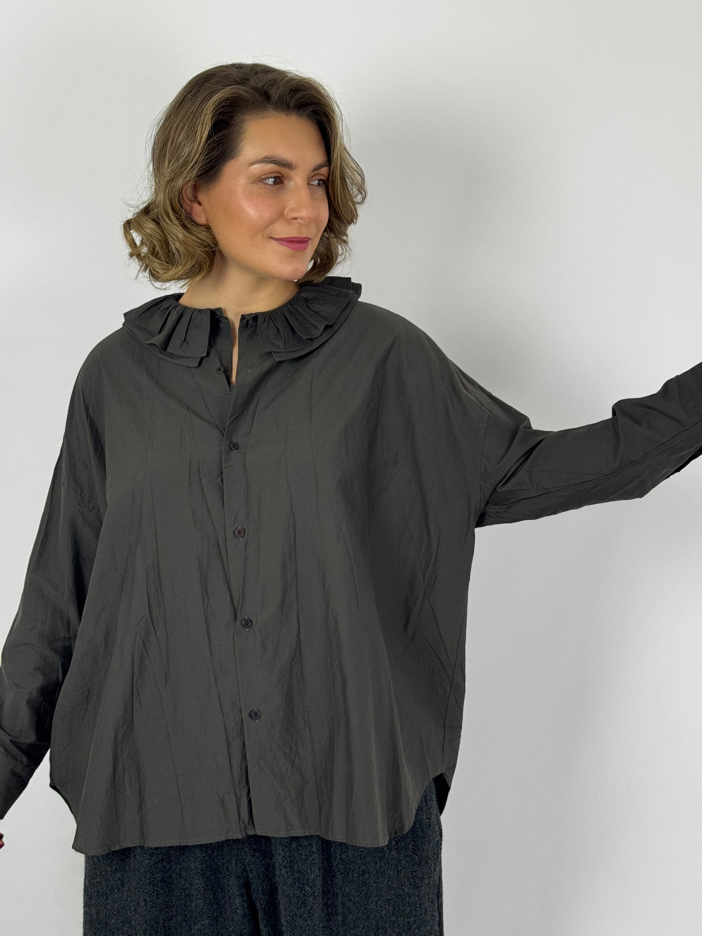 TouJours Baggy Shirt Charcoal Brown