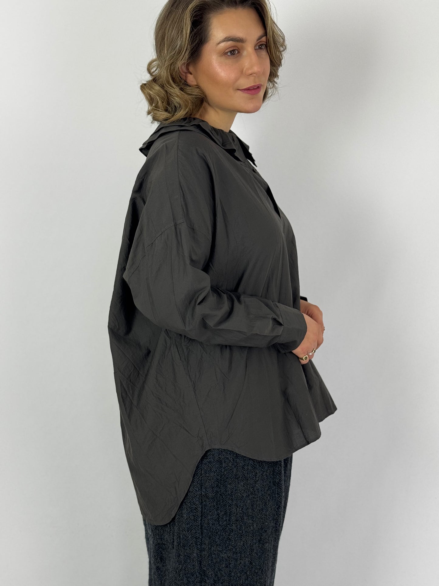 TouJours Baggy Shirt Charcoal Brown