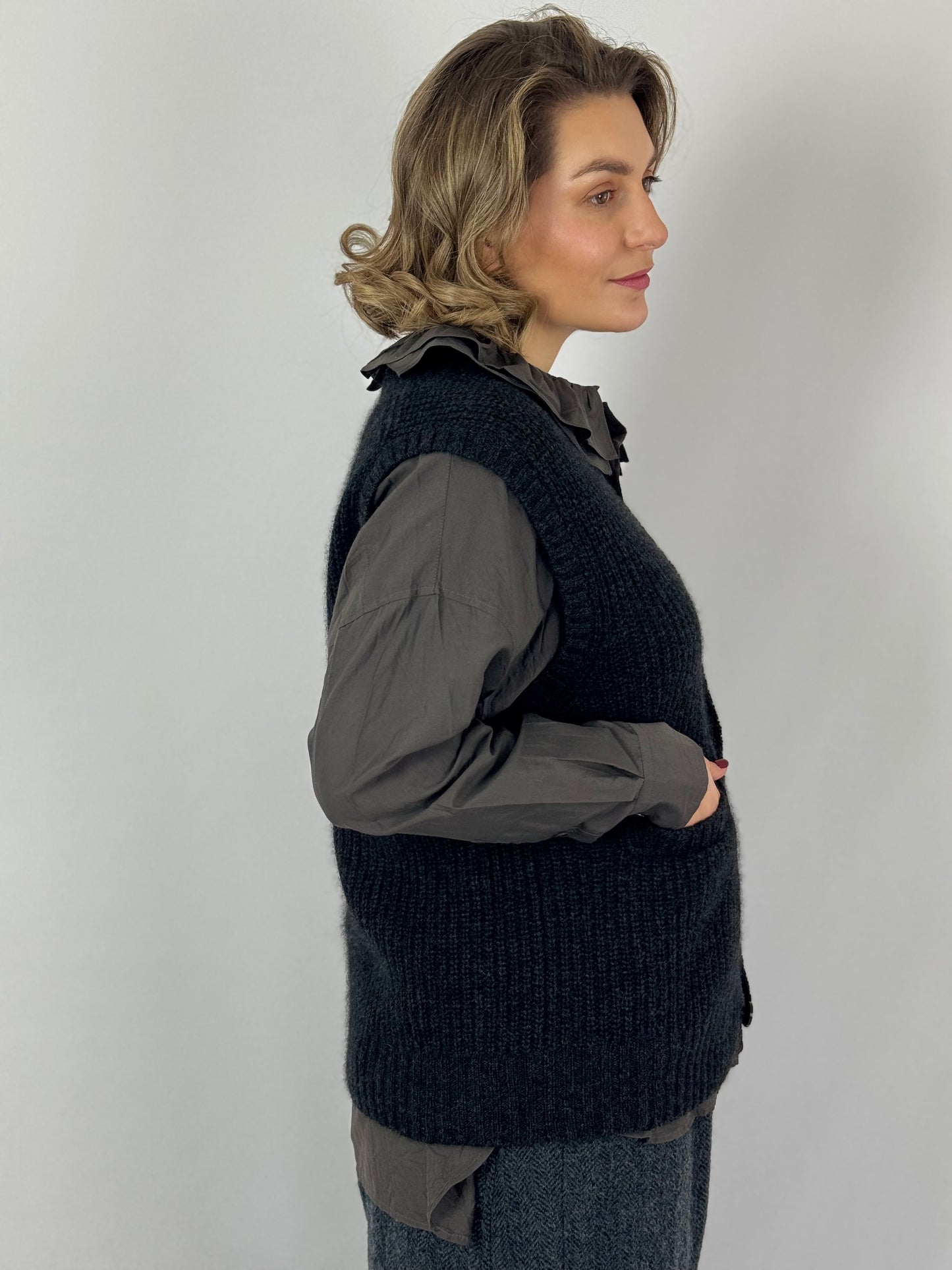 TouJours Cardigan Vest Charcoal