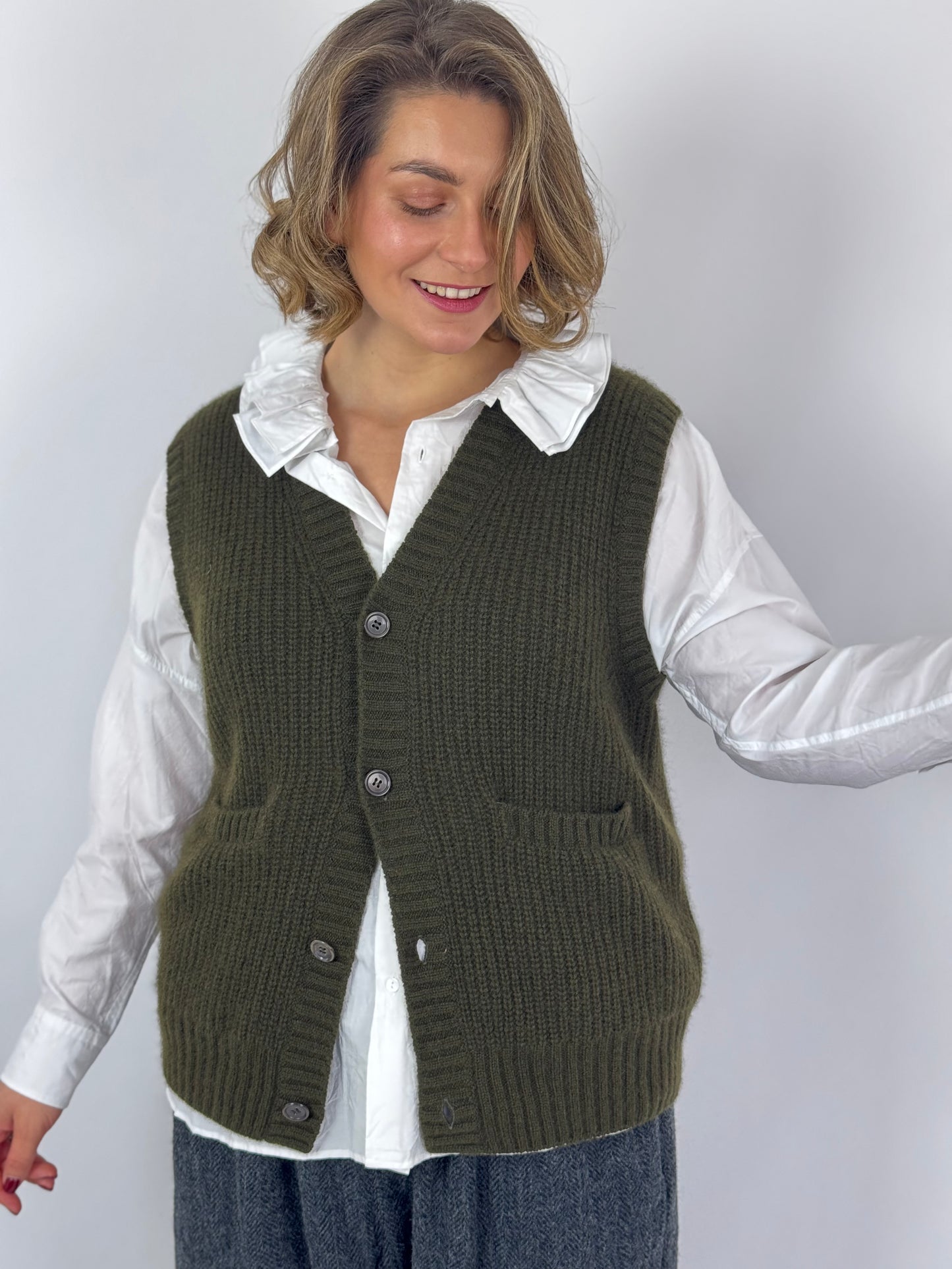 TouJours Cardigan Vest Olive Brown