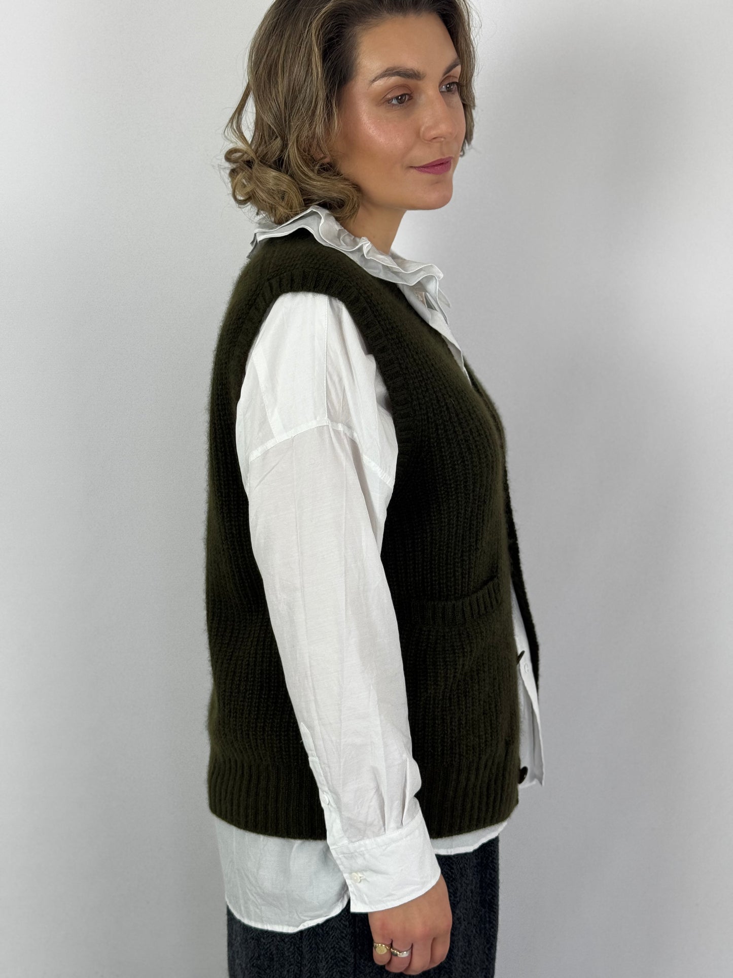 TouJours Cardigan Vest Olive Brown