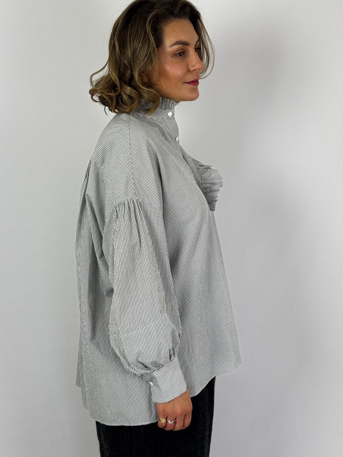 TouJours Bishop Sleeve Shirt White Grey