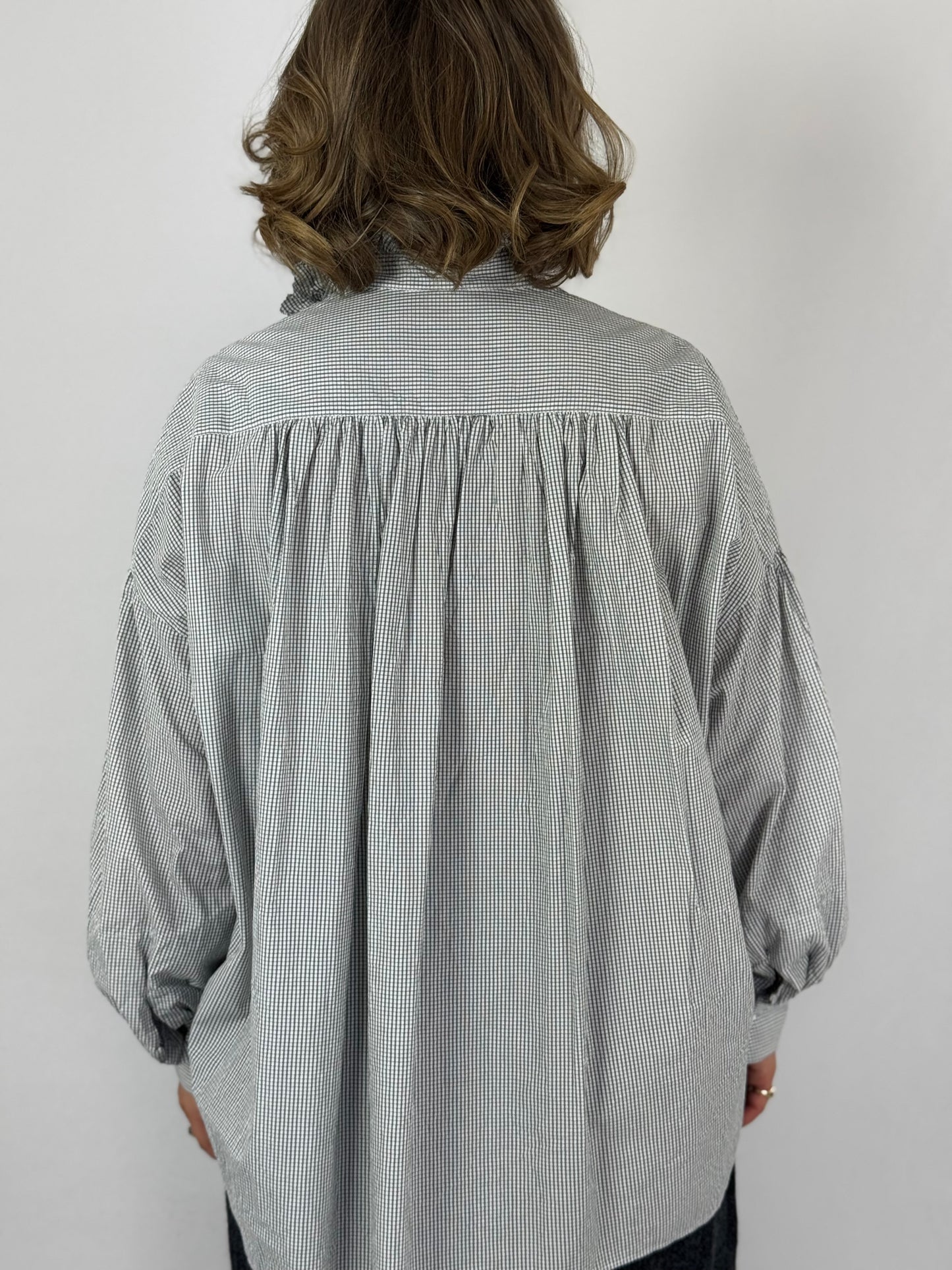 TouJours Bishop Sleeve Shirt White Grey