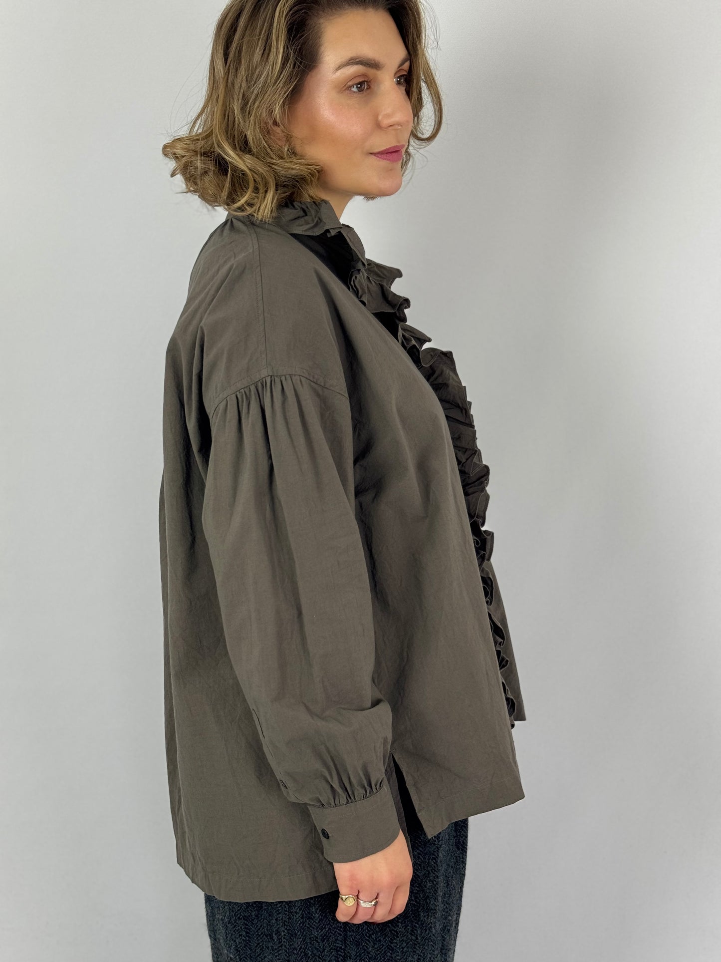 TouJours Ruffle Shirt Charcoal Brown