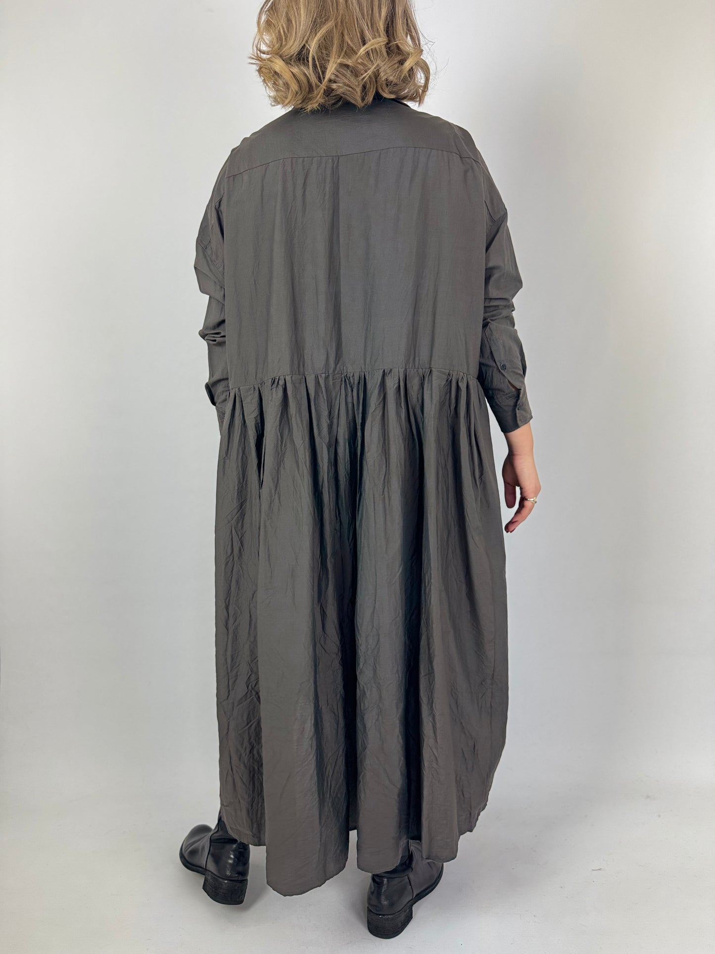 TouJours Pleated Dress Charcoal Brown