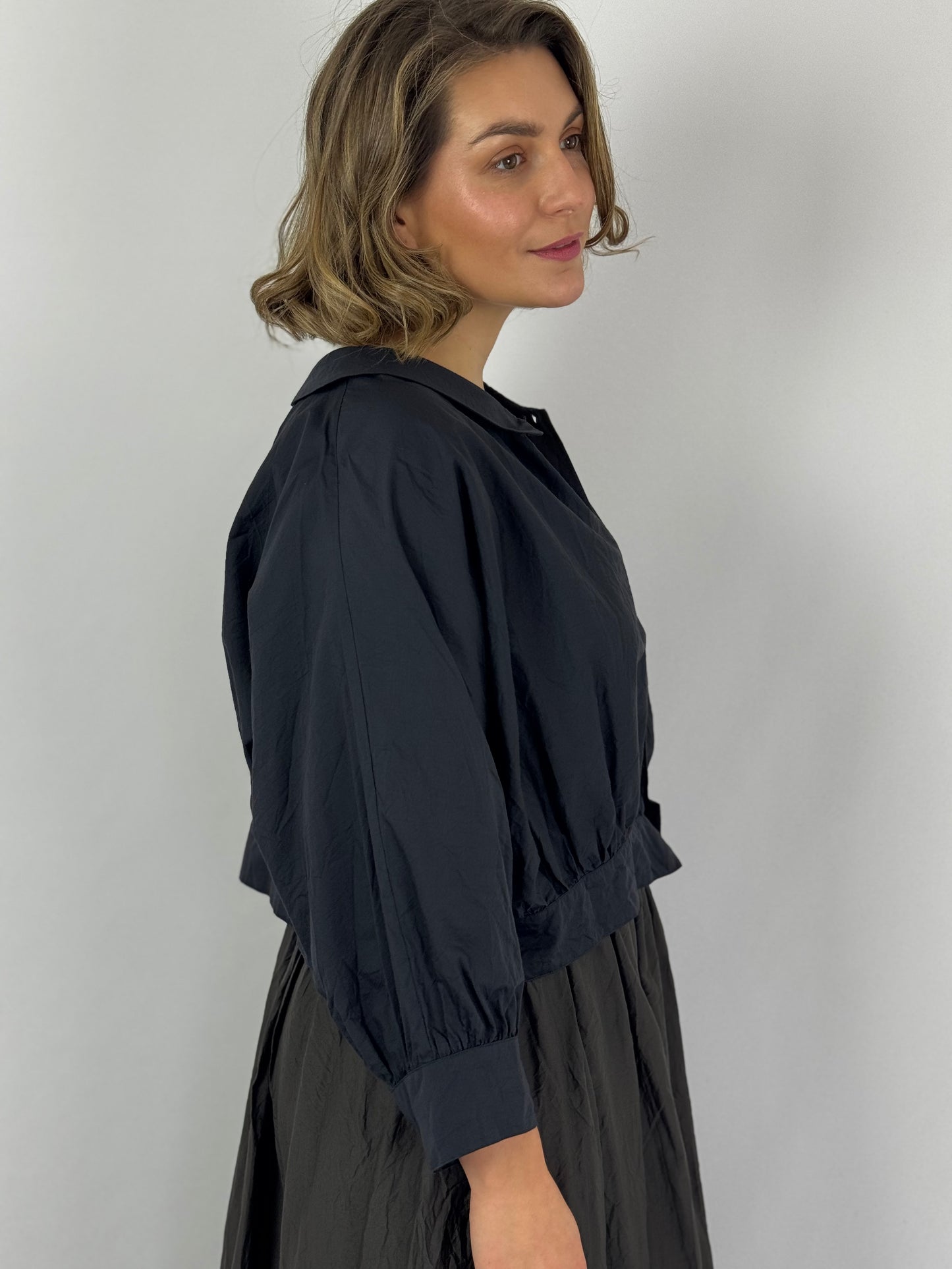 TouJours Bolero Blouse Black Navy