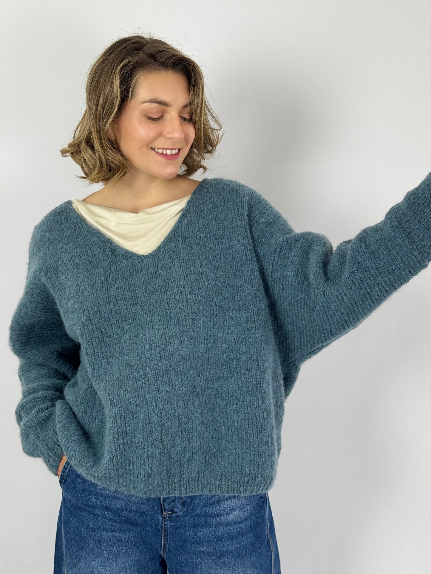 Bibico Leah V-Neck Jumper Smoked Blue