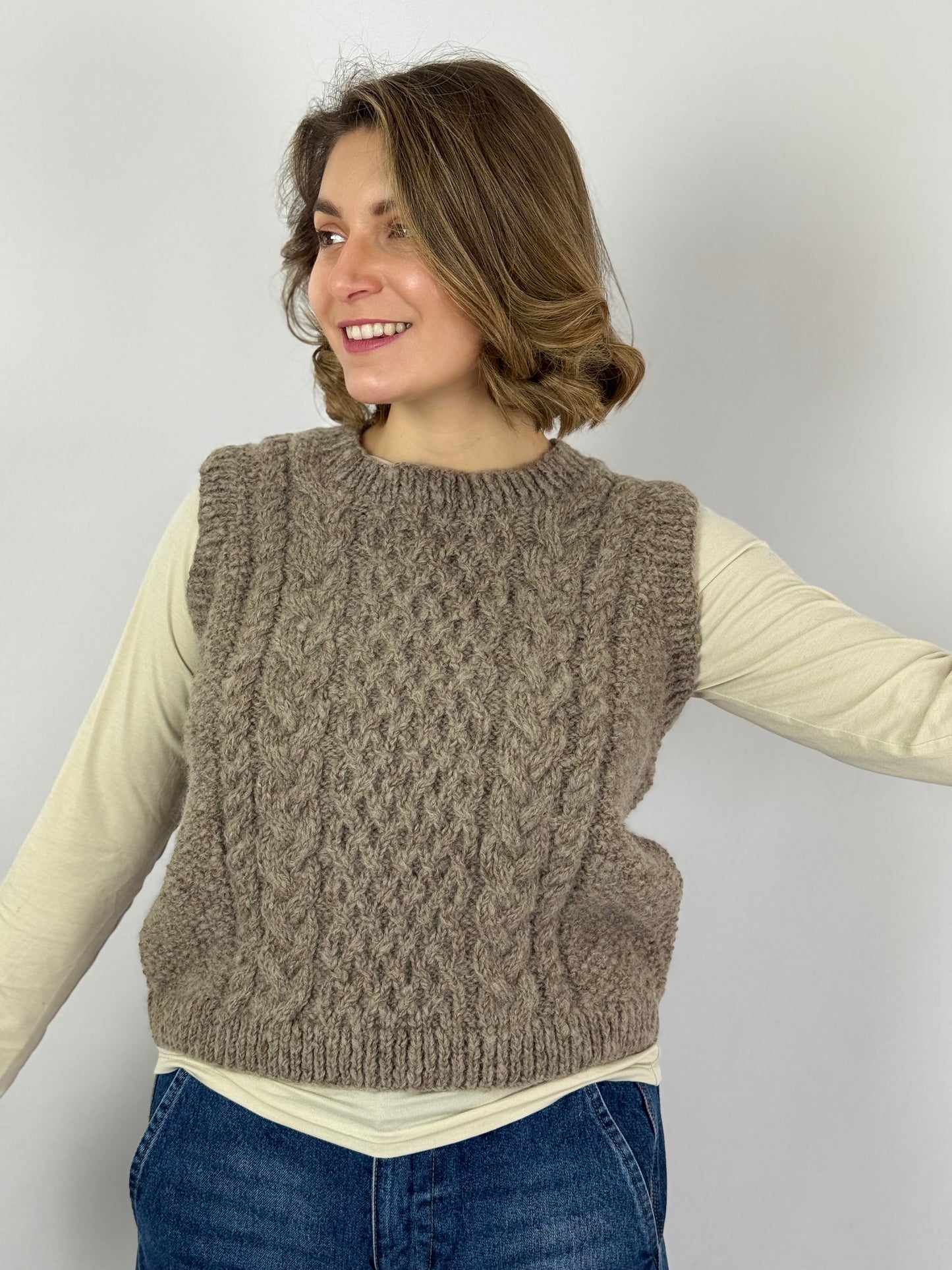 Bibico Robin Aran Sleeveless Jumper Natural