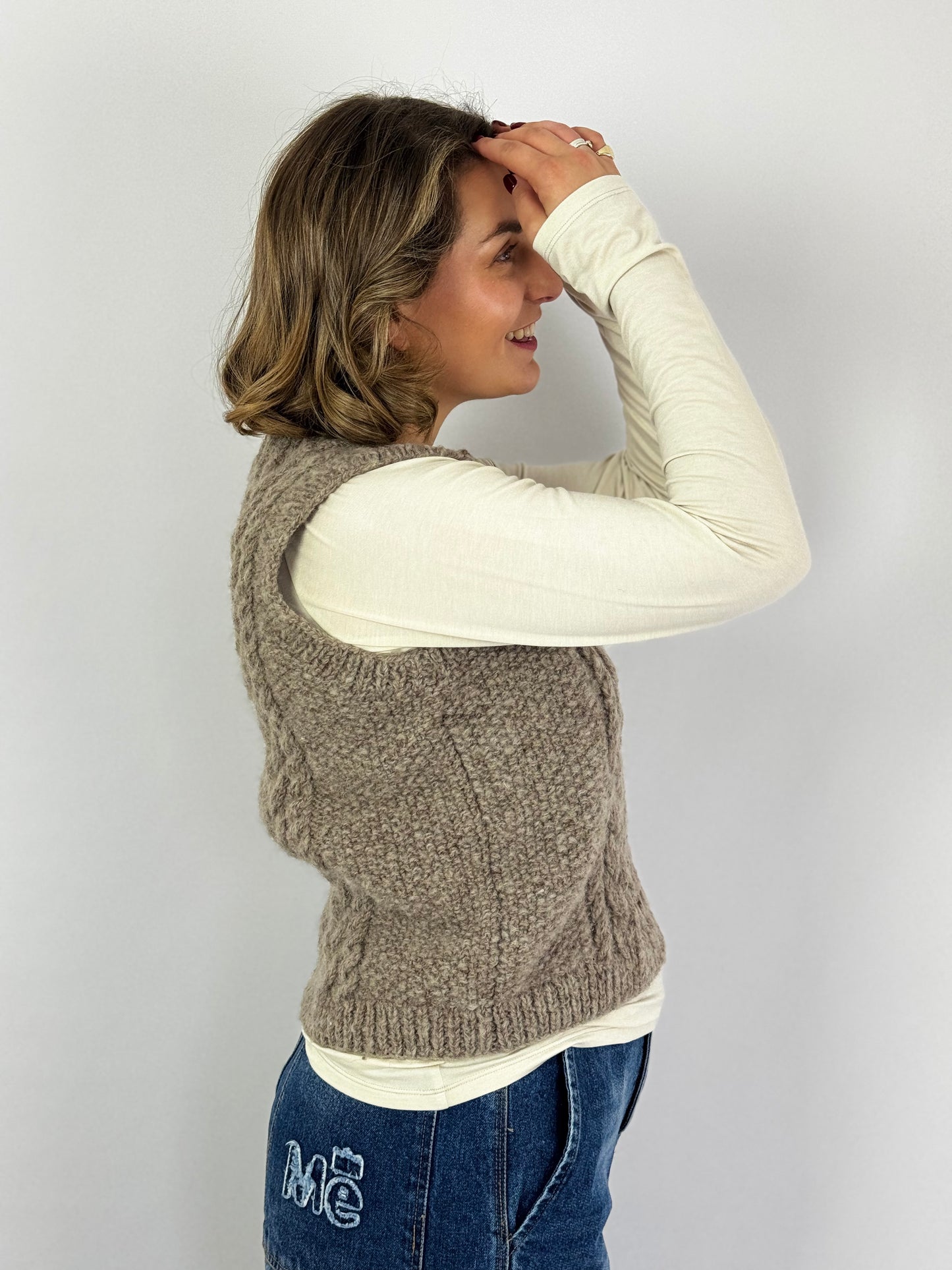 Bibico Robin Aran Sleeveless Jumper Natural