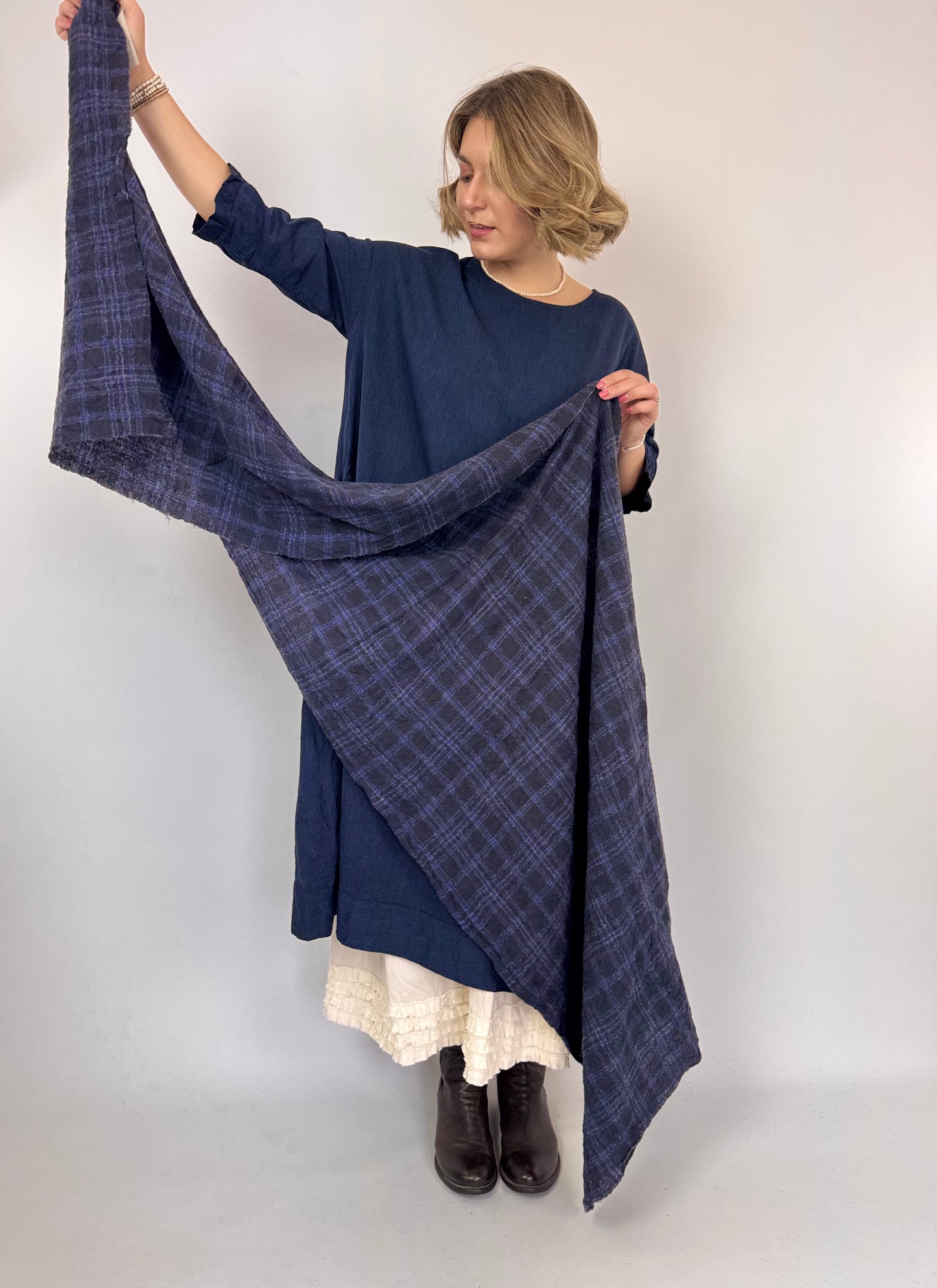 Barbara Lang ECHA Scarf Navy Tartan