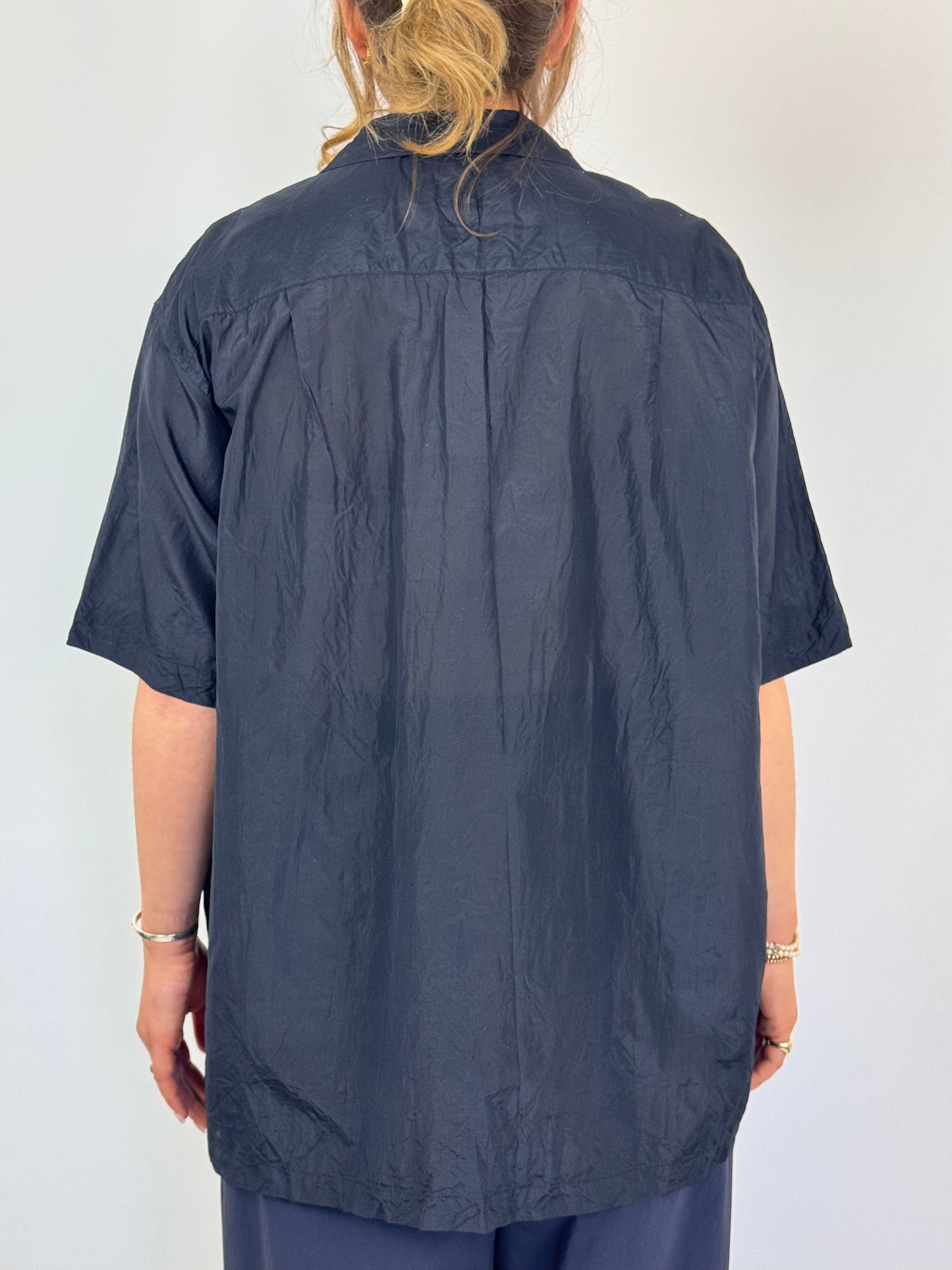 TouJours Short Sleeve Frill Shirt Navy