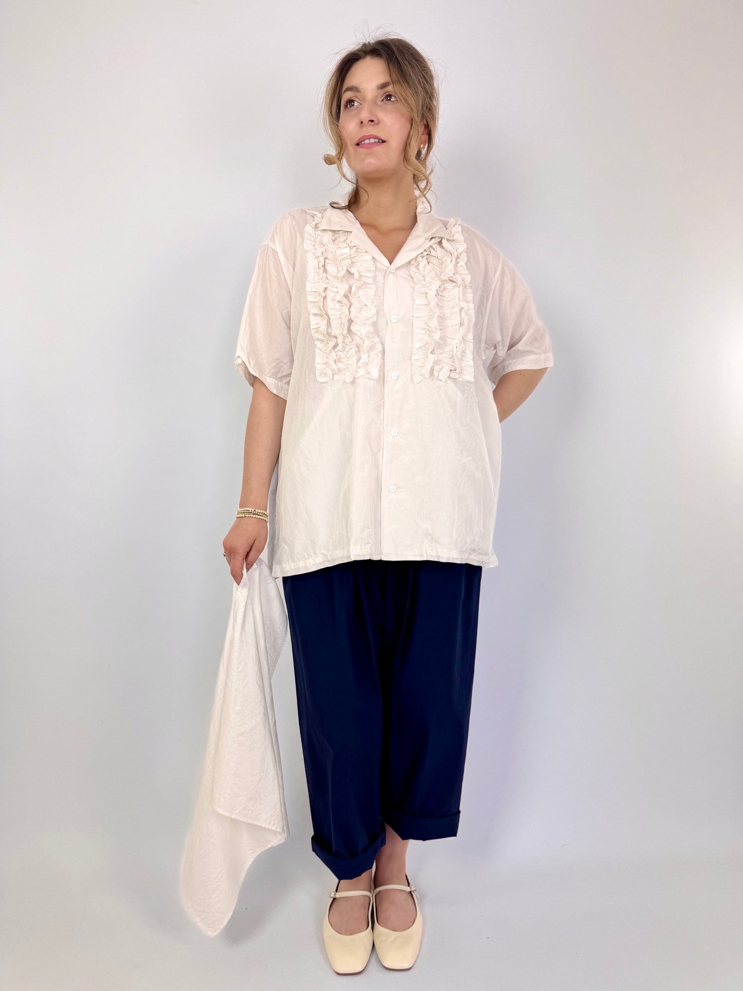 TouJours Short Sleeve Frill Shirt Ivory