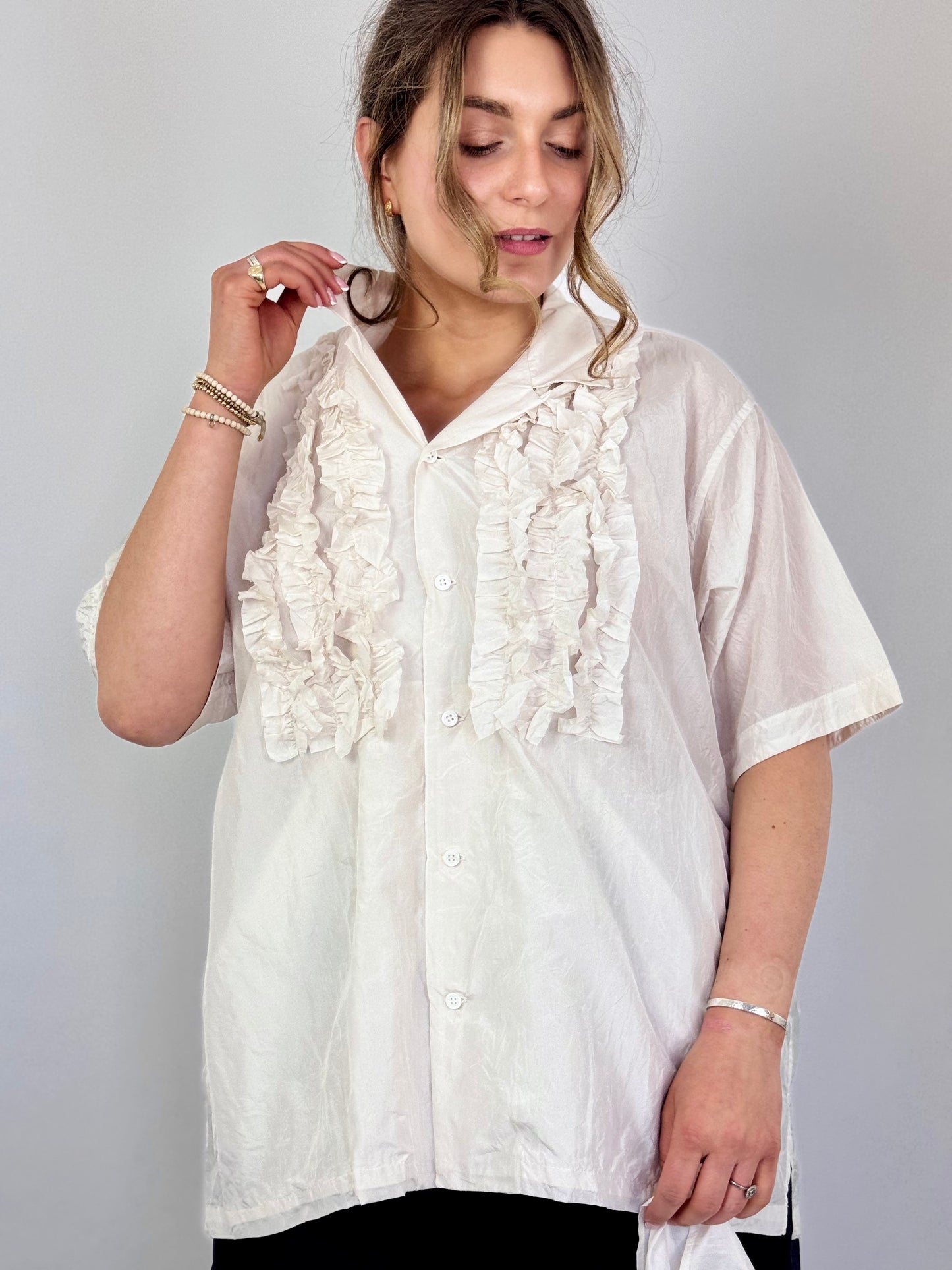 TouJours Short Sleeve Frill Shirt Ivory