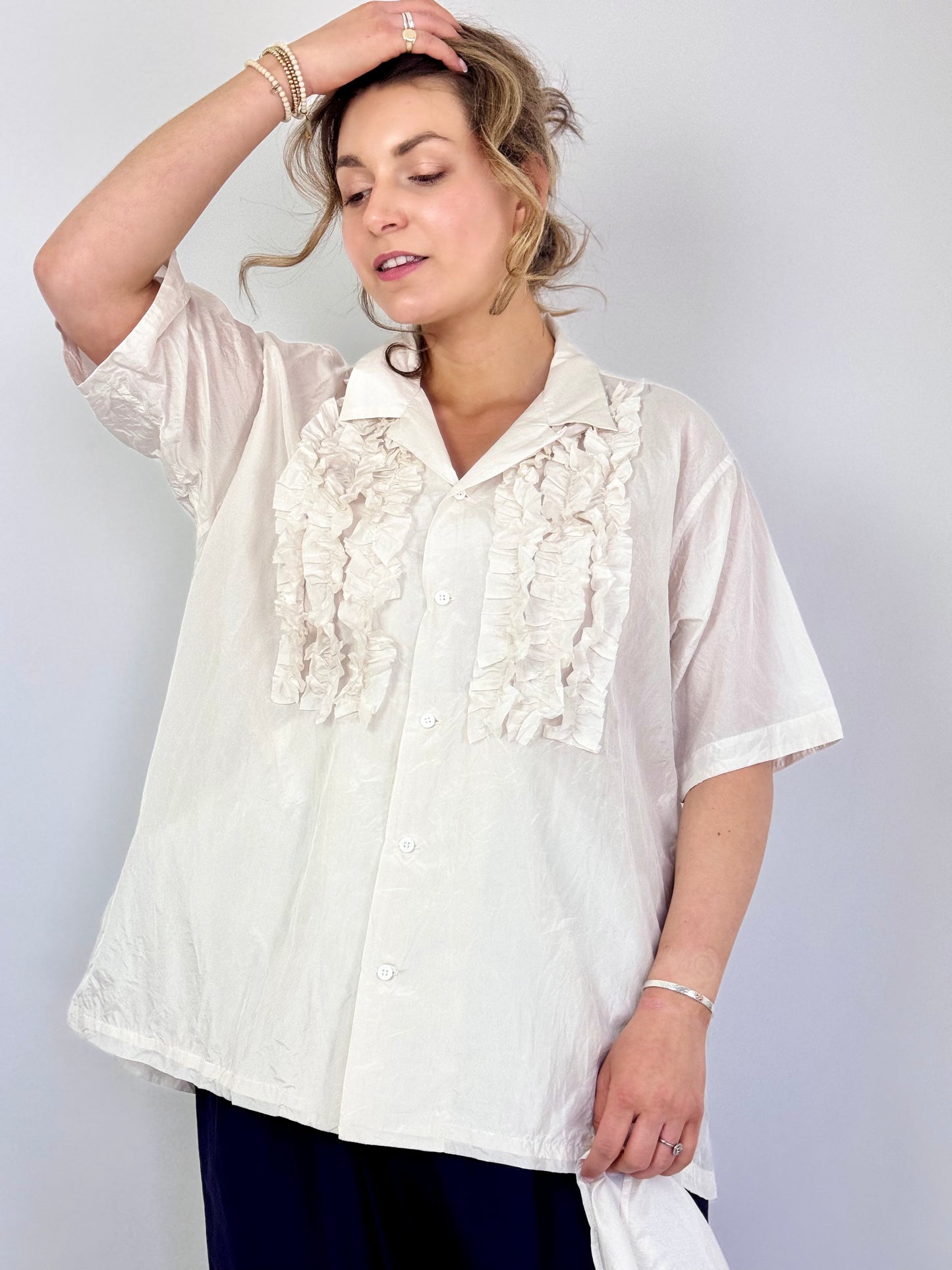 TouJours Short Sleeve Frill Shirt Ivory
