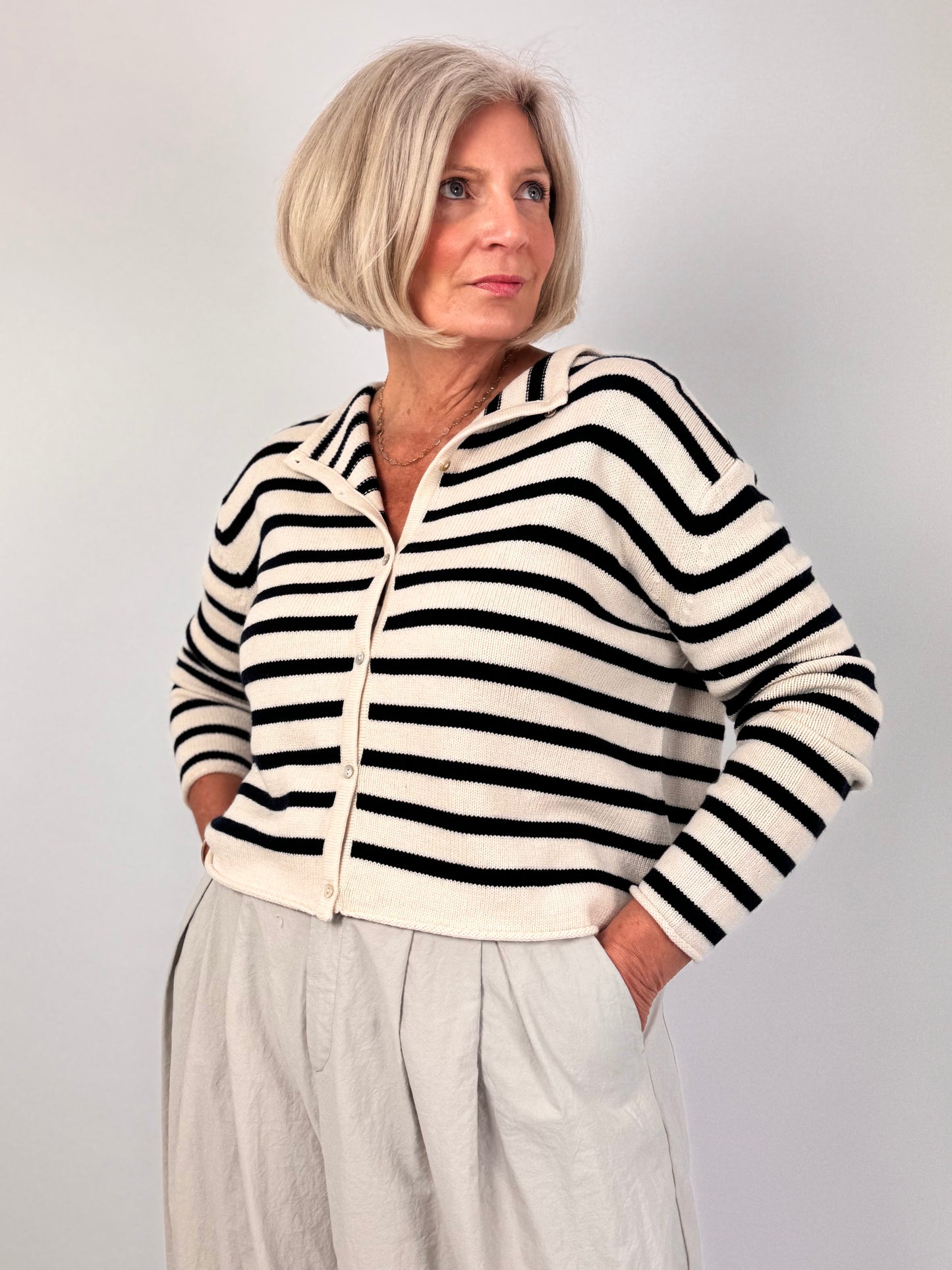 Cordelia James Zeya Cardigan Ivory/Navy