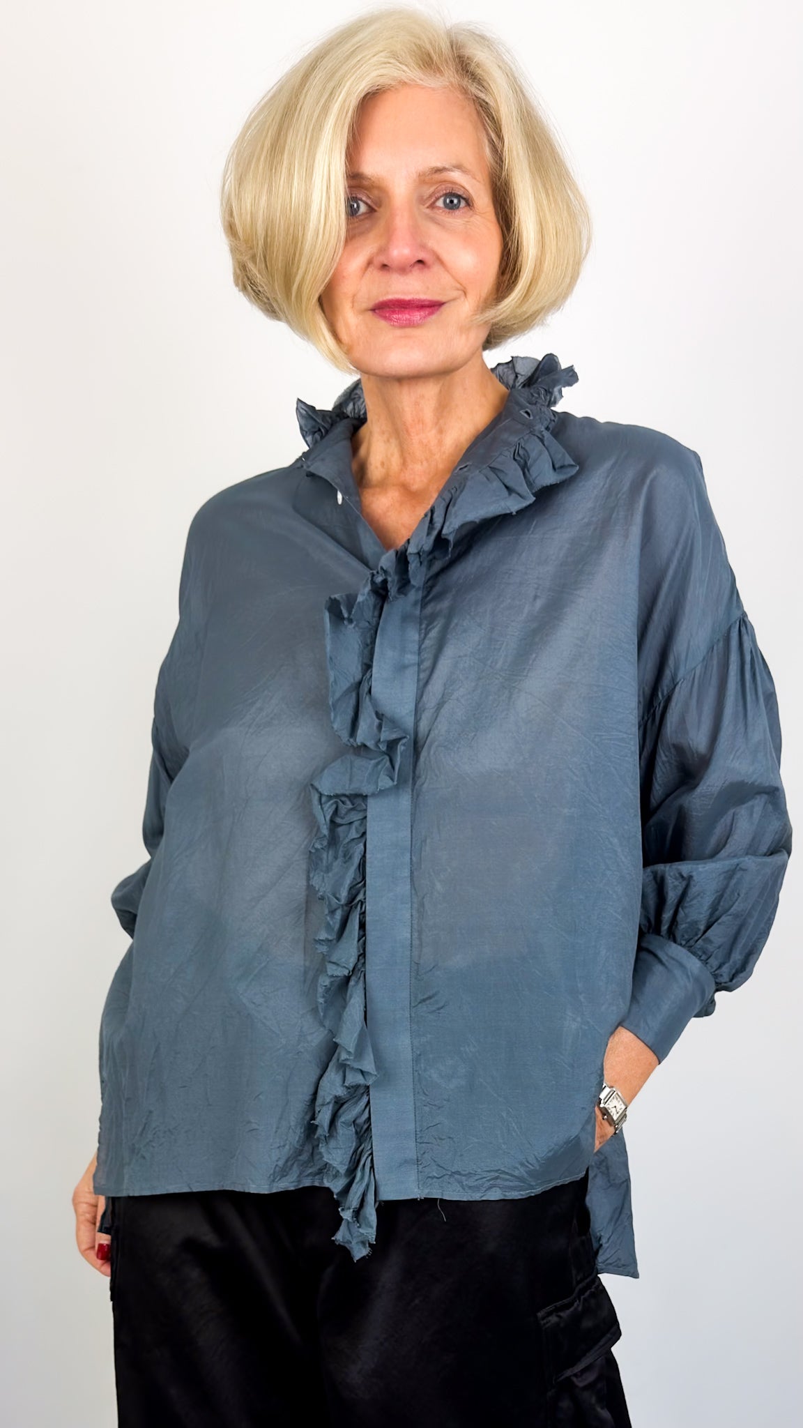 Toujours Bishop Sleeve Shirt Indigo Blue