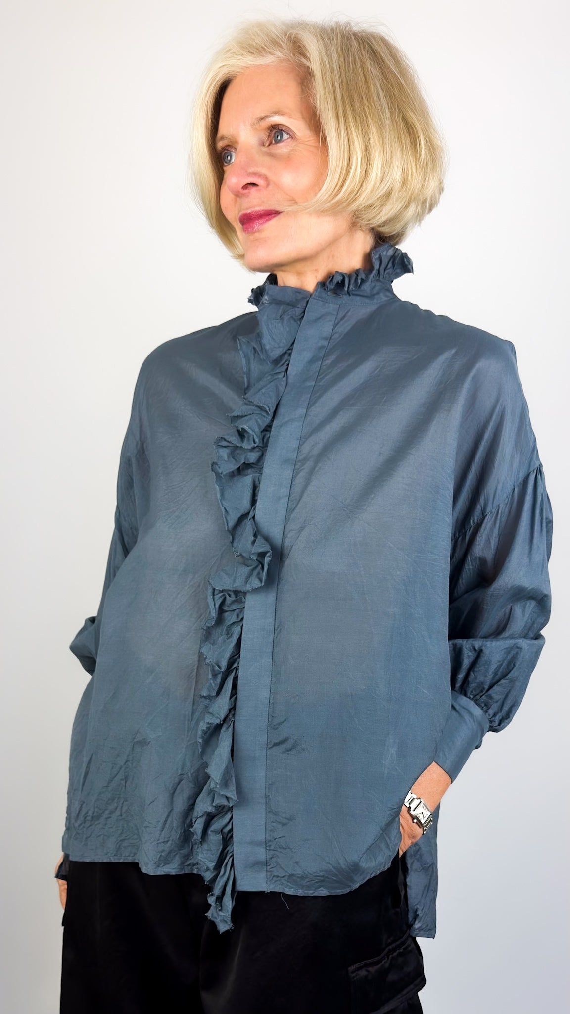 Toujours Bishop Sleeve Shirt Indigo Blue