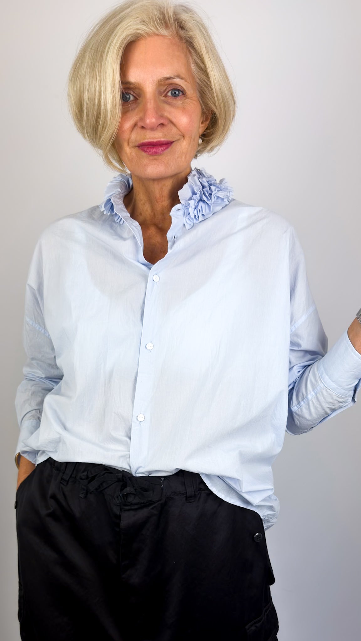 Toujours Ruffle Shirt Saxe Blue