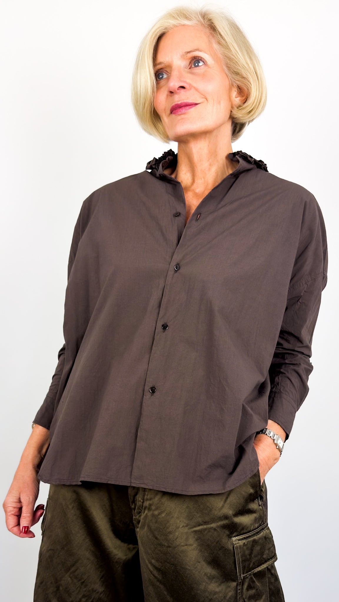 Toujours Ruffle Shirt Bitter Brown