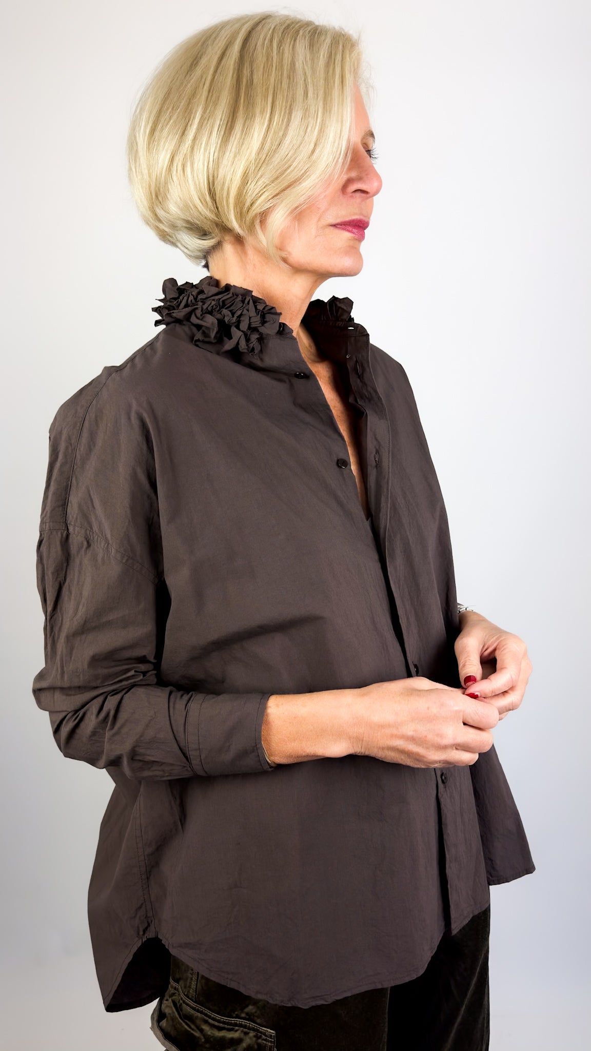 Toujours Ruffle Shirt Bitter Brown