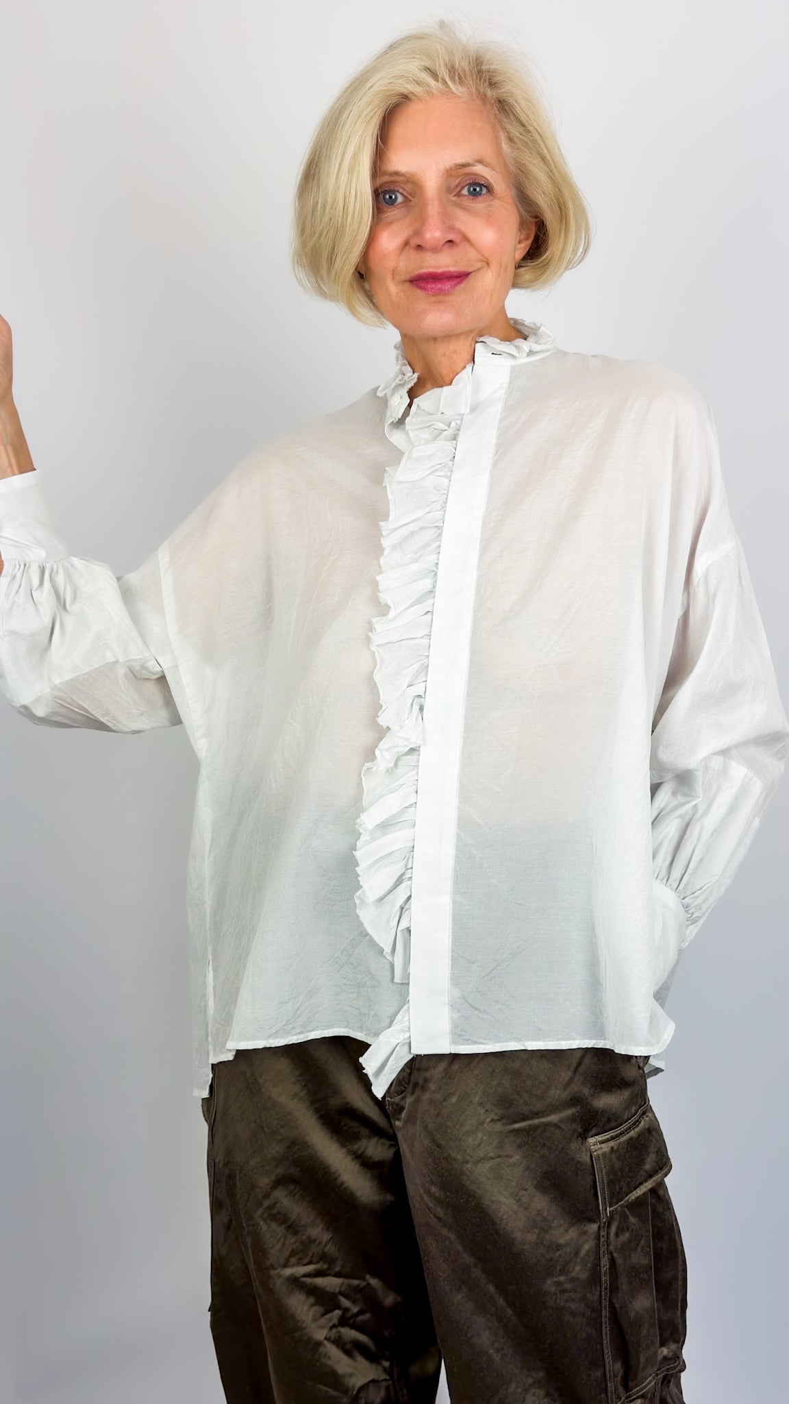 Toujours Bishop Sleeve Shirt Smoke White