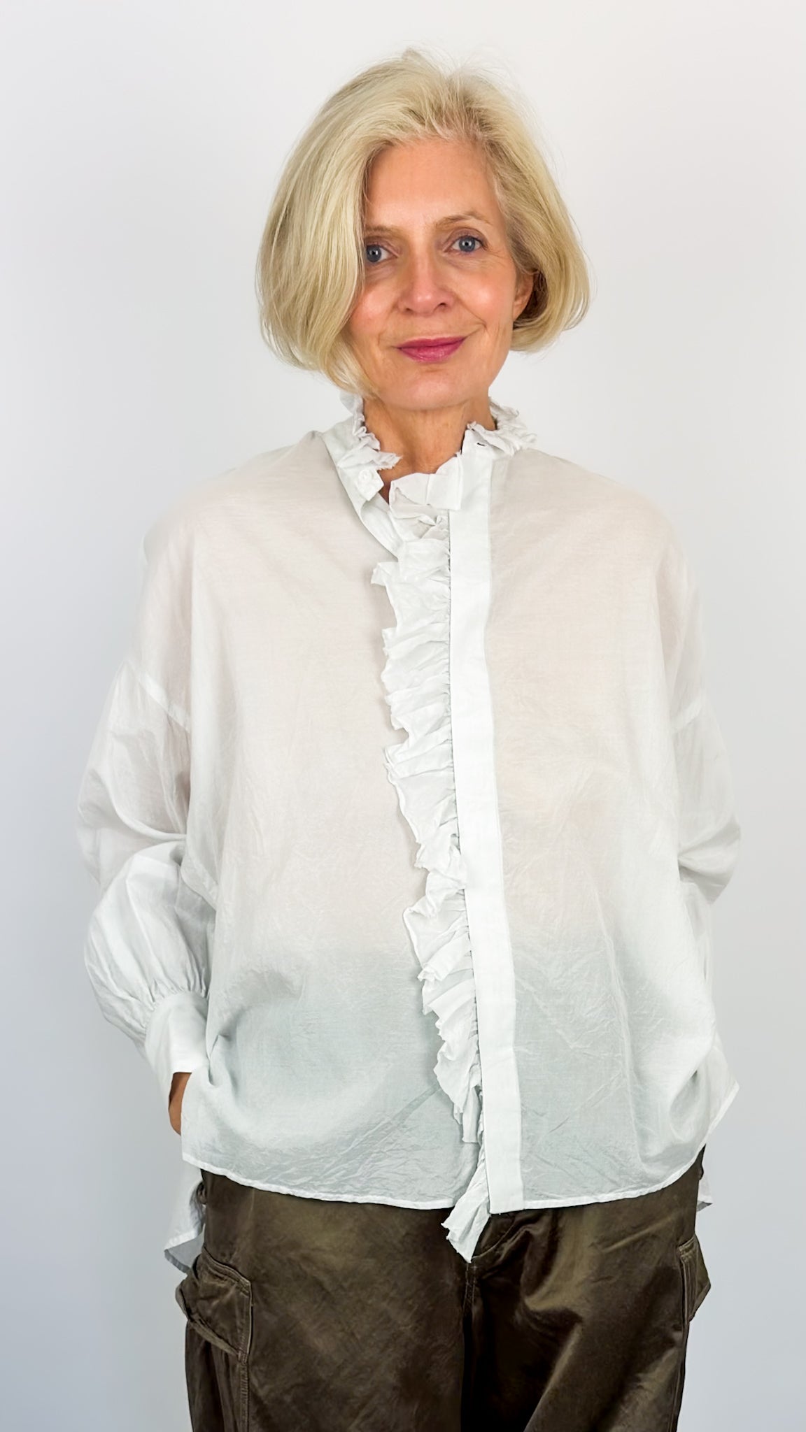 Toujours Bishop Sleeve Shirt Smoke White