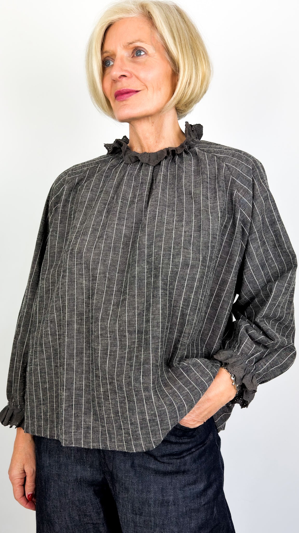 Ichi 315 Pinstripe Shirt Charcoal