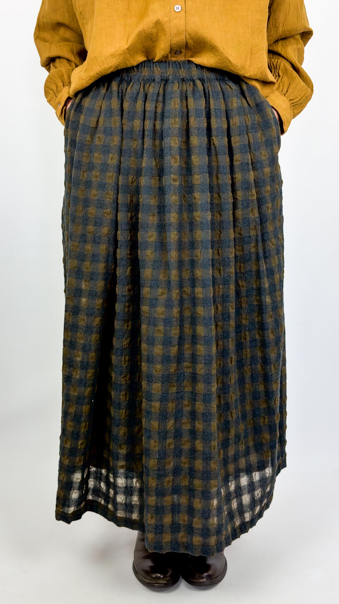Ichi 320 Gingham Skirt Khaki