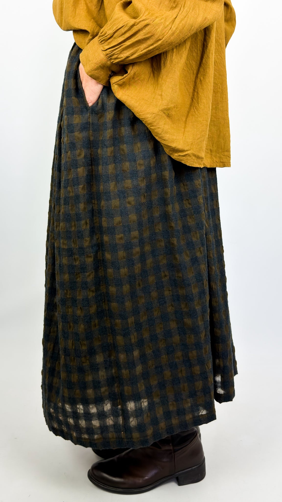 Ichi 320 Gingham Skirt Khaki