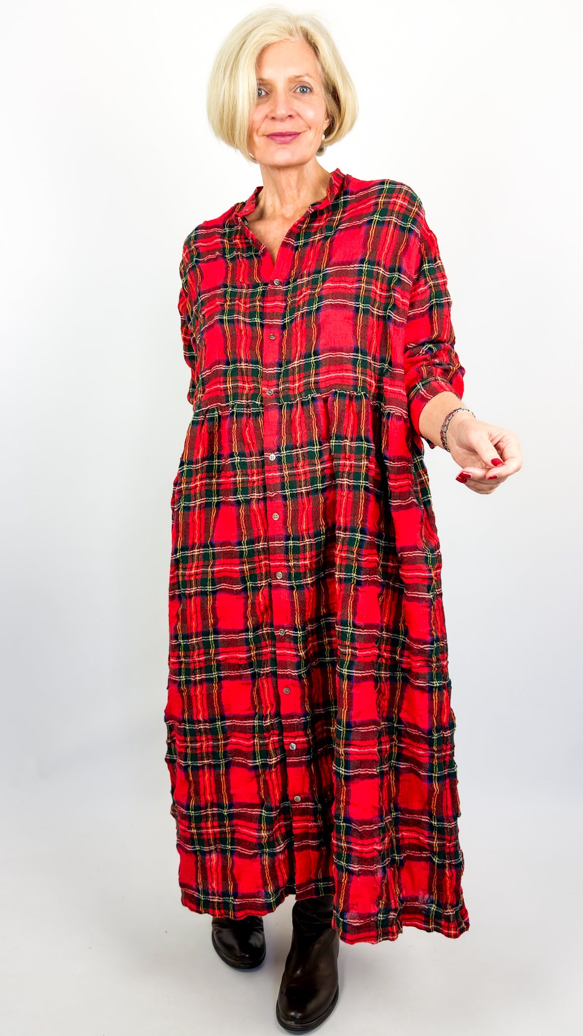 Ichi 325 Tartan Dress Red