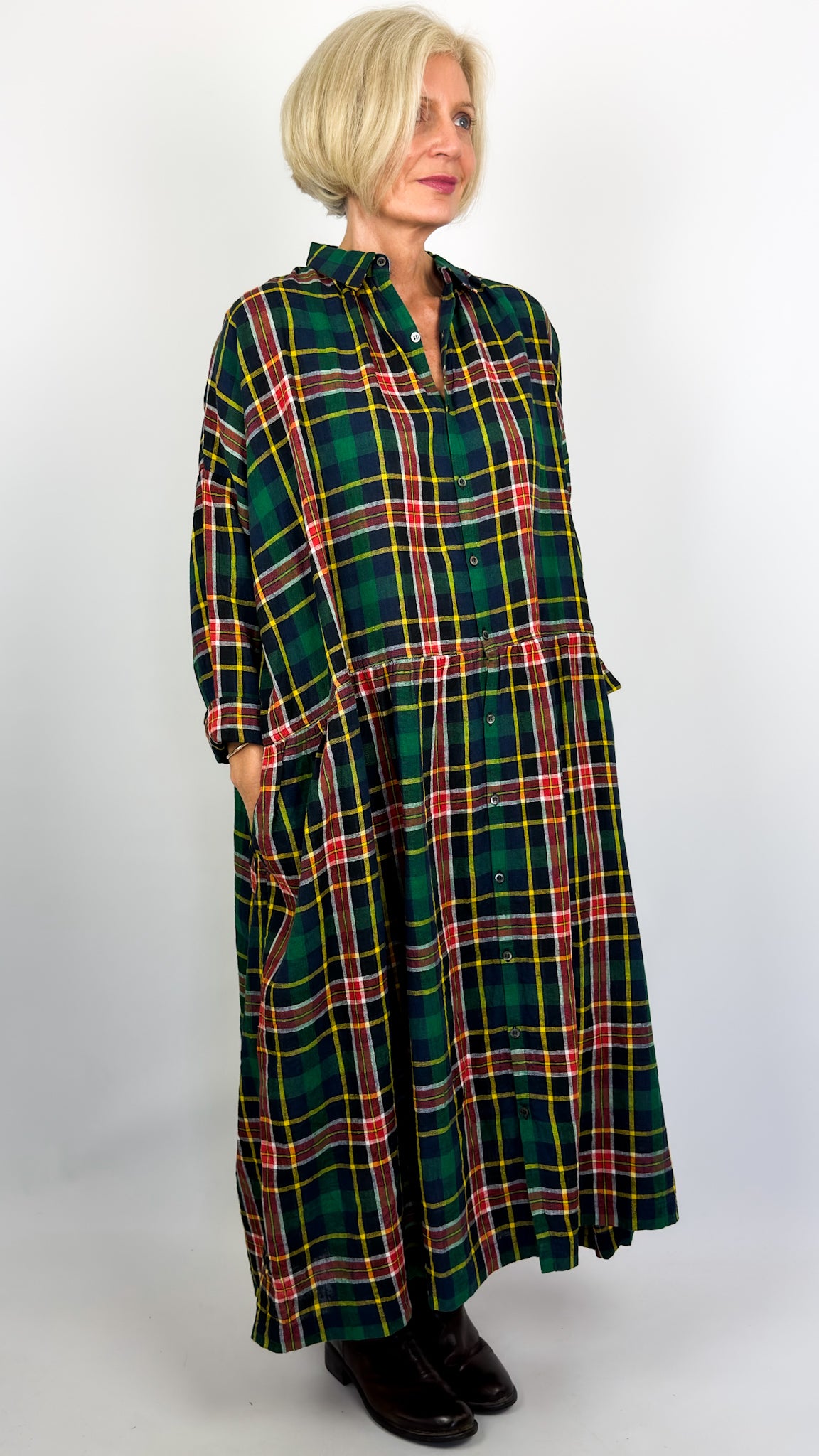 Ichi 305 Tartan Dress Navy