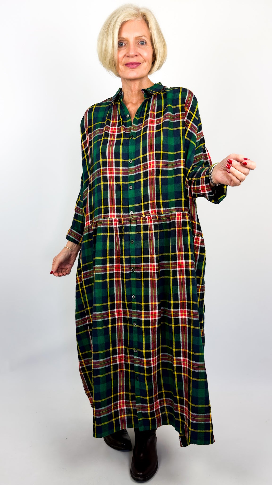 Ichi 305 Tartan Dress Navy