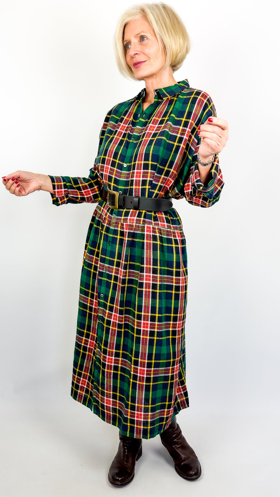 Ichi 305 Tartan Dress Navy