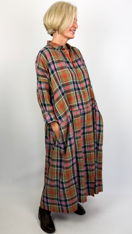 Ichi 305 Tartan Dress Beige