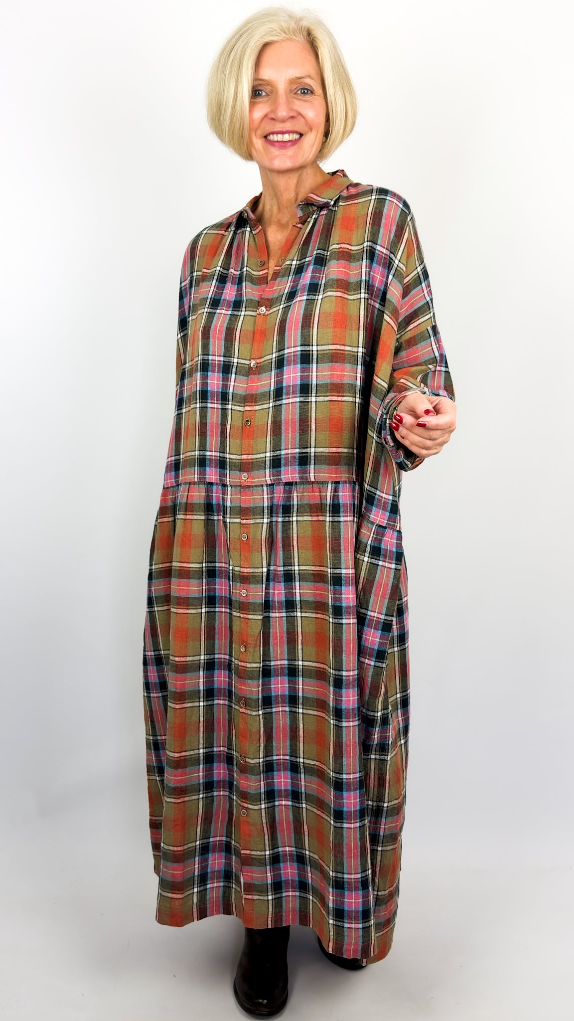 Ichi 305 Tartan Dress Beige