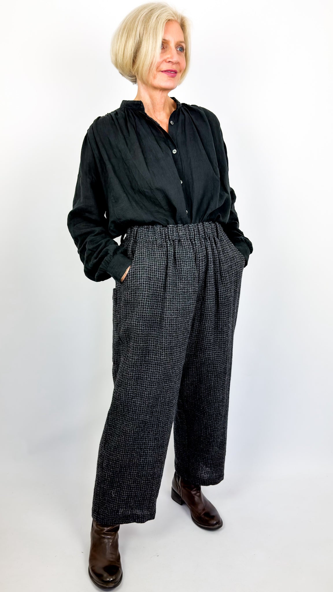 Ichi 322 Houndstooth Trousers Charcoal