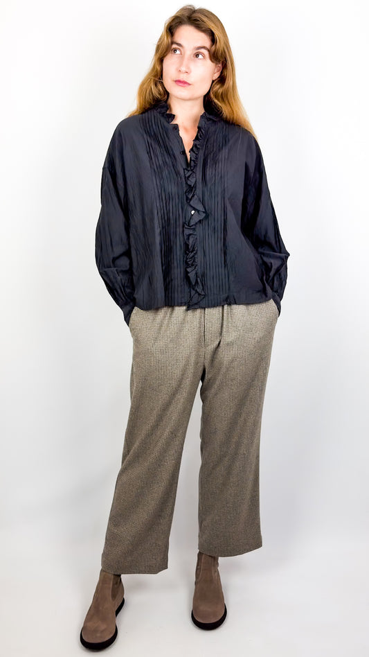 Toujours Pin Tuck Shirt Black/Navy