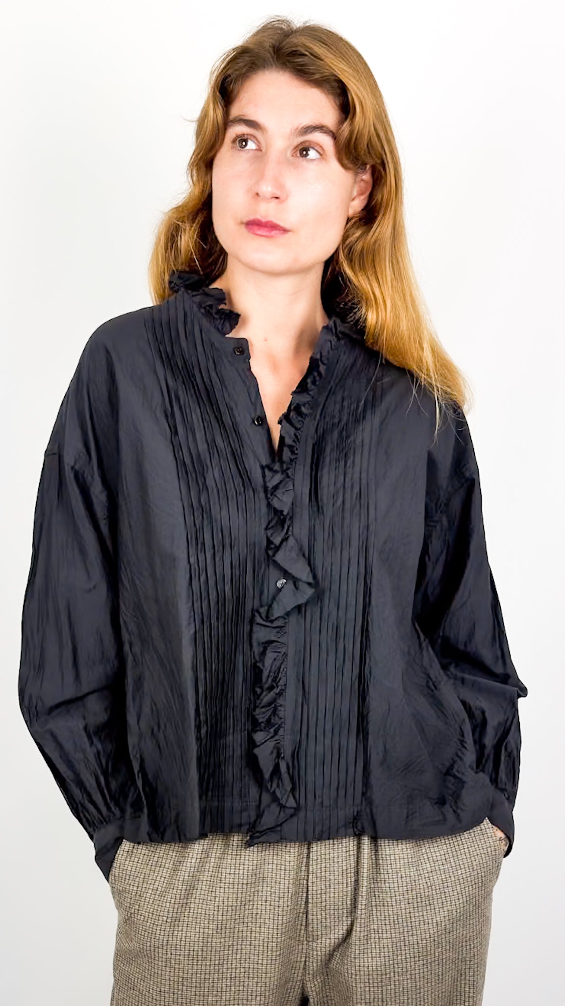 Toujours Pin Tuck Shirt Black/Navy