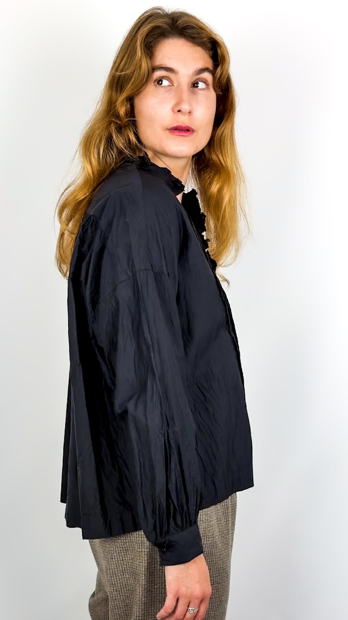 Toujours Pin Tuck Shirt Black/Navy